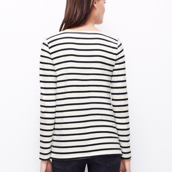 Ann Taylor  Stripe Shoulder-Zip Cotton Tee $54 NWT - Picture 2 of 3